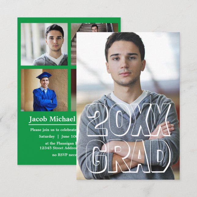 Block Letters Green 3x5 - Graduation Announcement (Front/Back)