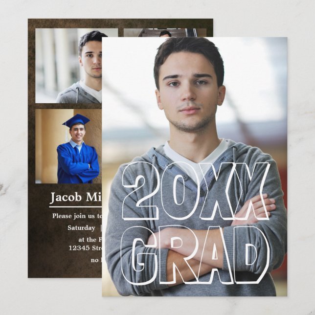 Block Letters Leather - Graduation Announcement (Front/Back)