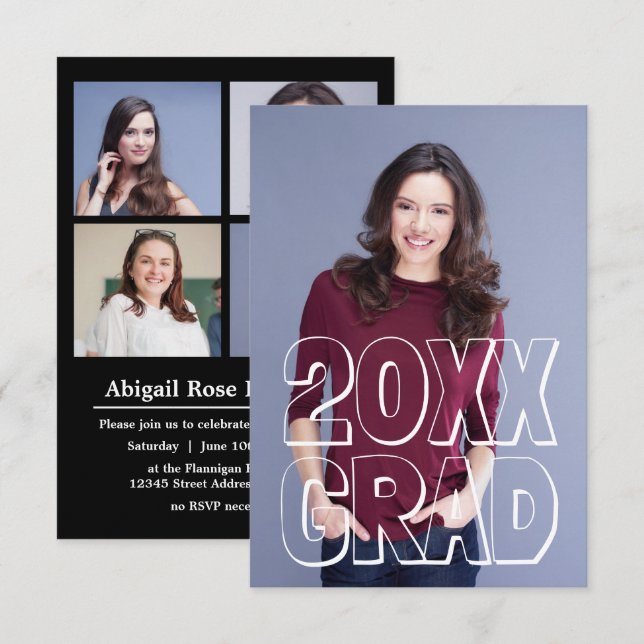 Block Letters White - 3x5 Graduation Announcement (Front/Back)