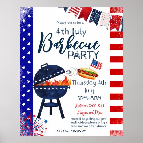 block party 4th July BBQ street party neighbor  P Poster