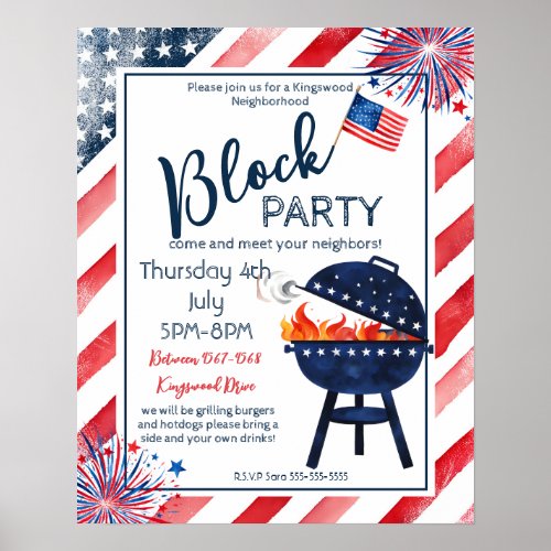 block party 4th July BBQ street party neighbor  Poster