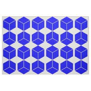 Block Pattern - Blue on White Fabric