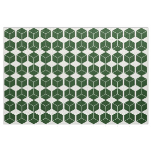 Block Pattern - Dark Green on White Fabric