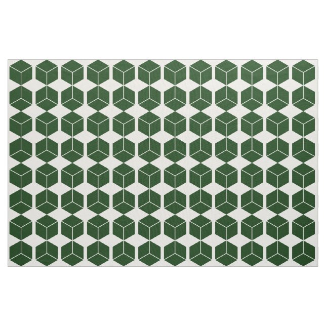 Block Pattern - Dark Green on White Fabric (Yard)