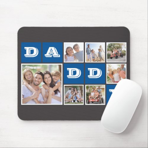 Block Photo Collage DADDY  Gray Blue Mouse Pad