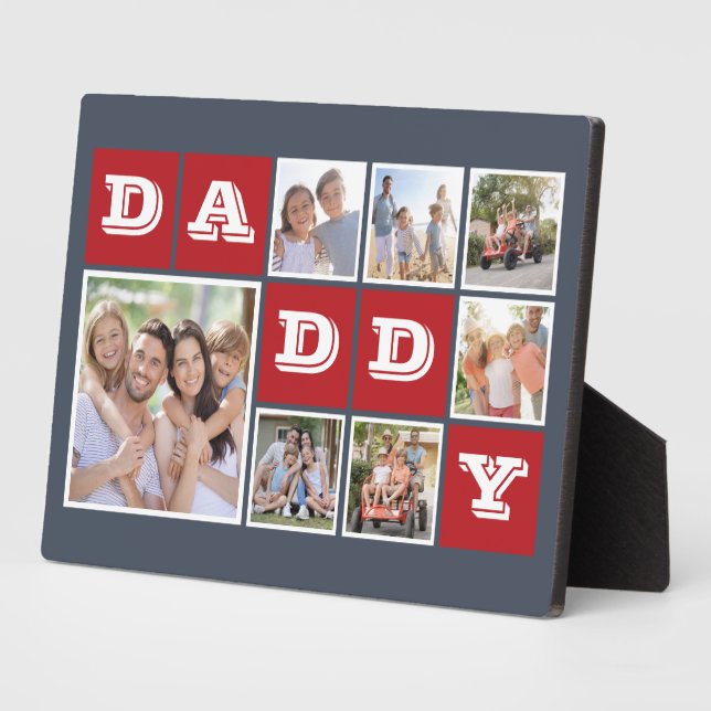 Block Photo Collage DADDY | Red Blue Plaque (Side)