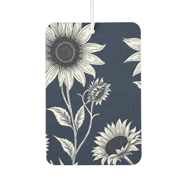 Block print blue and white Sunflowers Air Freshener (Front)