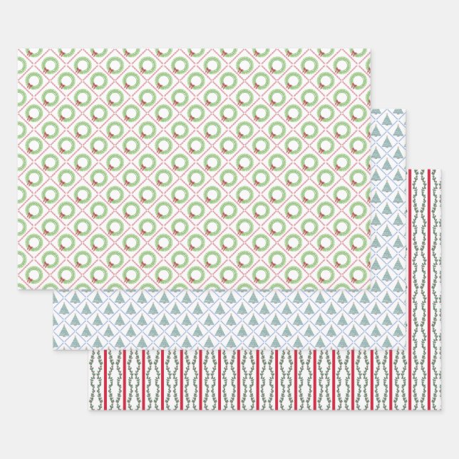 Block Print Christmas  Wrapping Paper Sheets (Set)