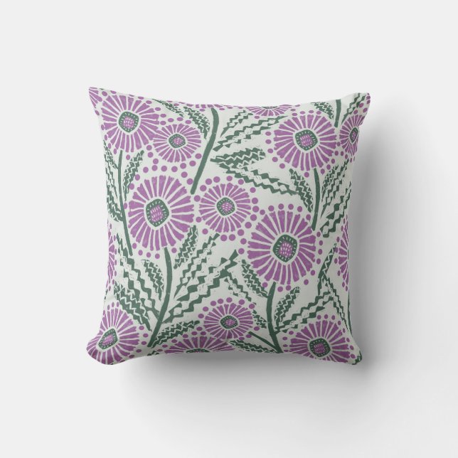 Block Print Circle Floral Design Throw Pillow (Front)
