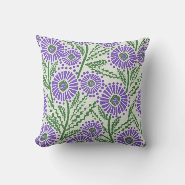 Block Print Circle Flower Design Throw Pillow (Front)