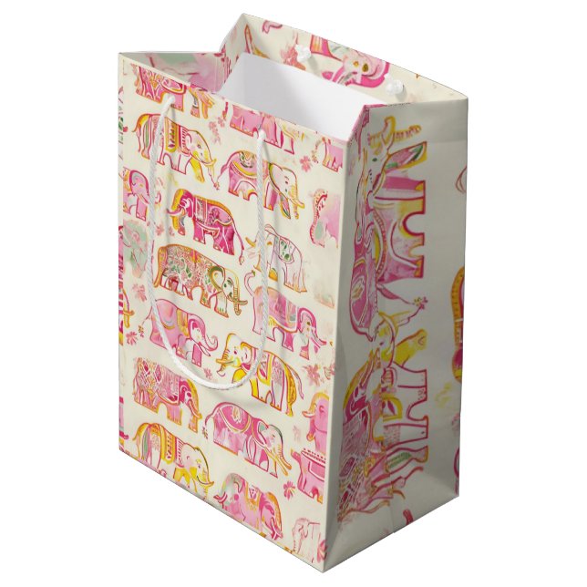 Block Print Elephant Paper Gift Bag – Rustic India (Back Angled)