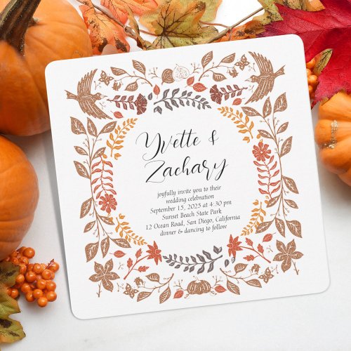 Block Print Fall Wedding Invitation