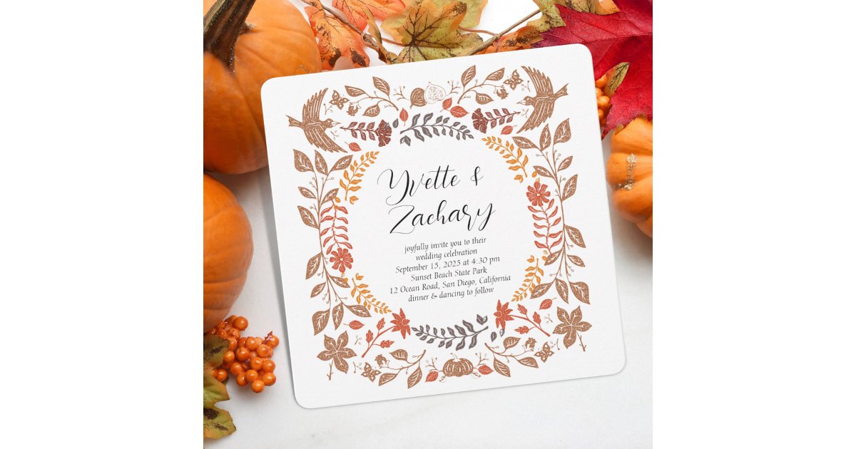 Block Print Fall Wedding Invitation | Zazzle