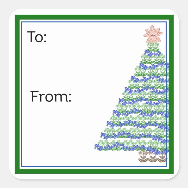 Block Print Flower Christmas Tree Sticker (Front)