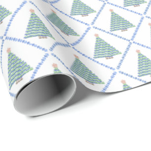 Block Print Flower Christmas Wrapping Paper