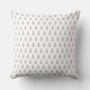 Block print inspired light blue floral pillow