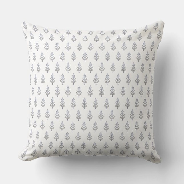 Block print inspired light blue floral pillow (Front)