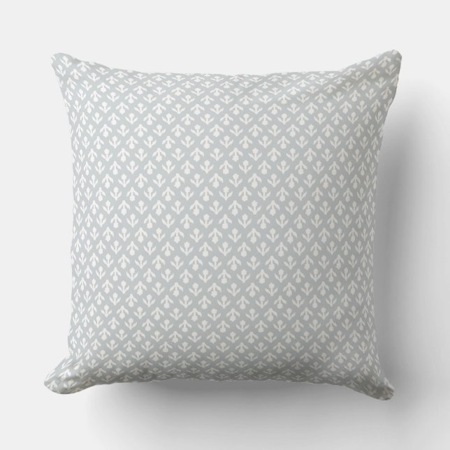 Block print inspired light gray/blue throw pillow (Front)