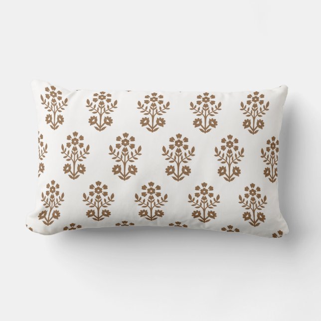 Block print inspired mustard flower lumbar pillow (Front)