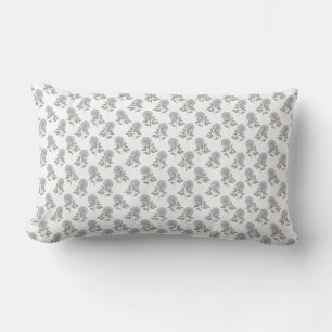 Block print light blue floral lumbar pillow