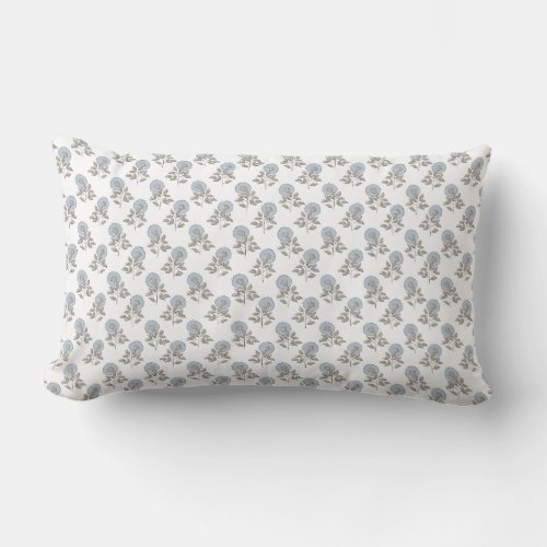 Block print light blue floral  lumbar pillow
