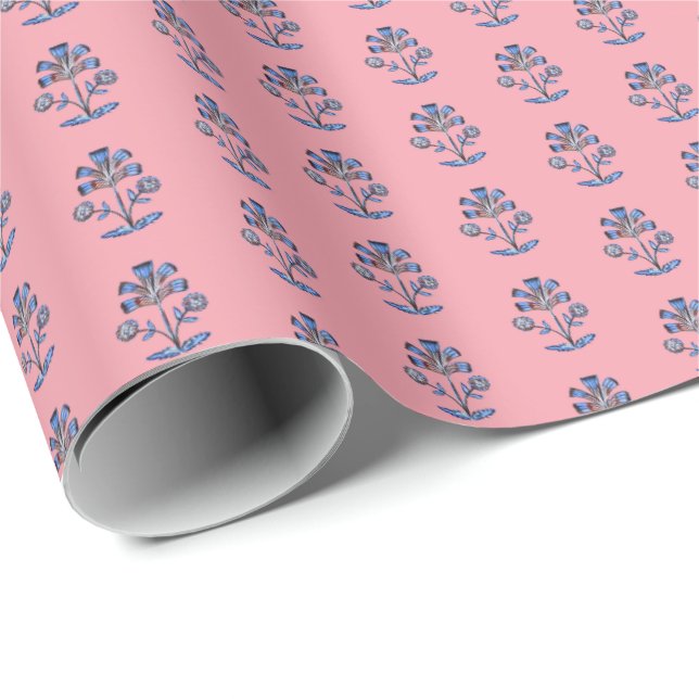 Block Print Lotus Flower  Wrapping Paper (Roll Corner)