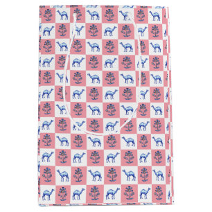 Block Print Lotus Flowers & Camels Medium Gift Bag