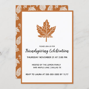Block Print Maple Leaf Friendsgiving Invitation