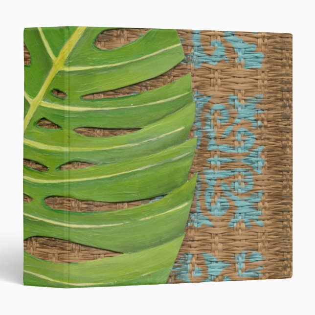 Block Print Palm on Wicker Background Binder (Front/Spine)