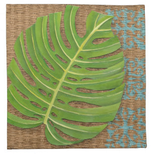 Block Print Palm on Wicker Background Cloth Napkin