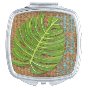 Block Print Palm on Wicker Background Compact Mirror