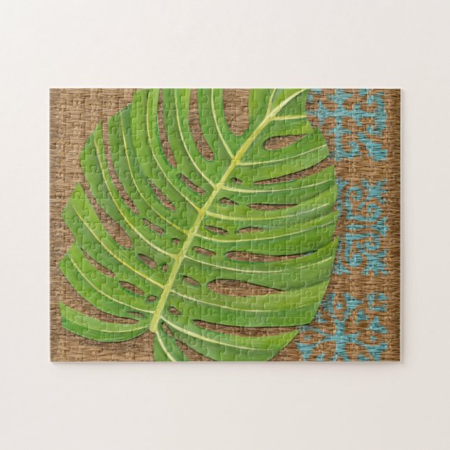 Block Print Palm on Wicker Background Jigsaw Puzzle (Horizontal)