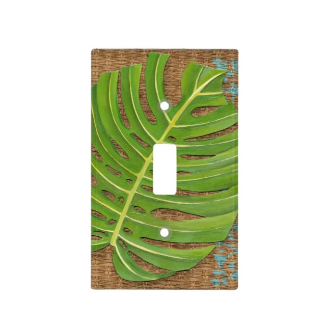 Block Print Palm on Wicker Background Light Switch Cover (Front)