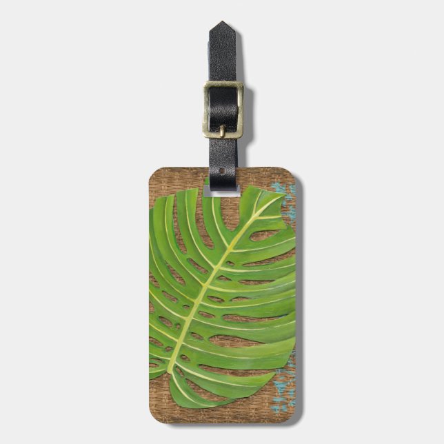 Block Print Palm on Wicker Background Luggage Tag (Front Vertical)