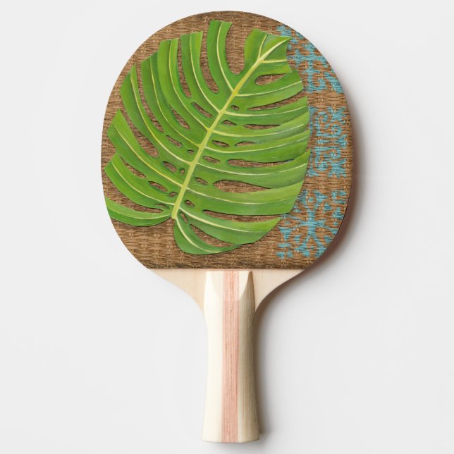 Block Print Palm on Wicker Background Ping-Pong Paddle (Front)