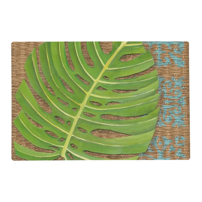 Block Print Palm on Wicker Background Placemat (Front)