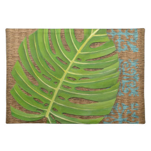 Block Print Palm on Wicker Background Placemat
