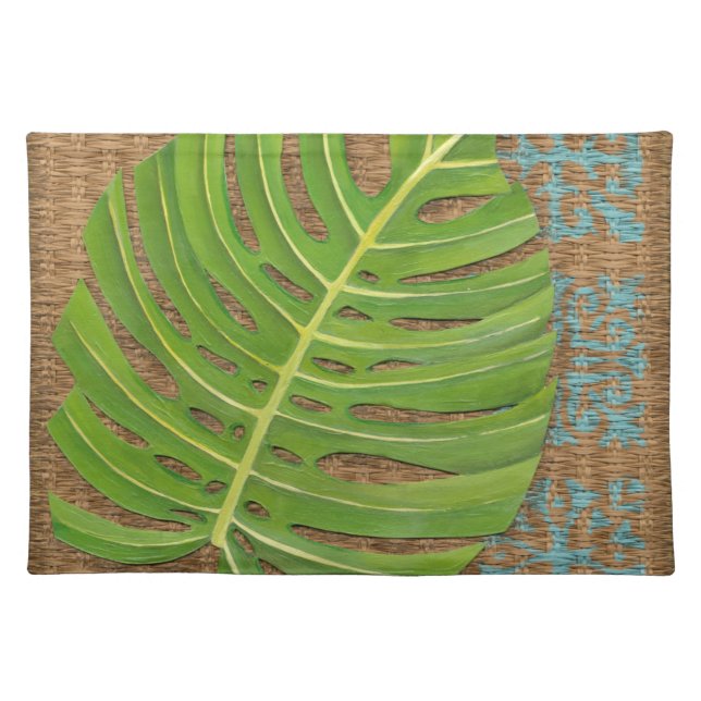 Block Print Palm on Wicker Background Placemat (Front)