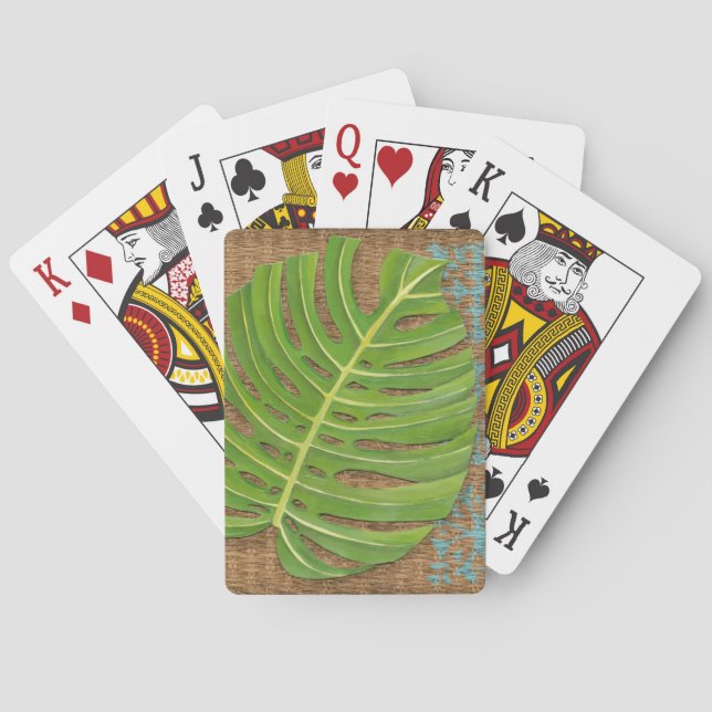 Block Print Palm on Wicker Background Poker Cards (Back)