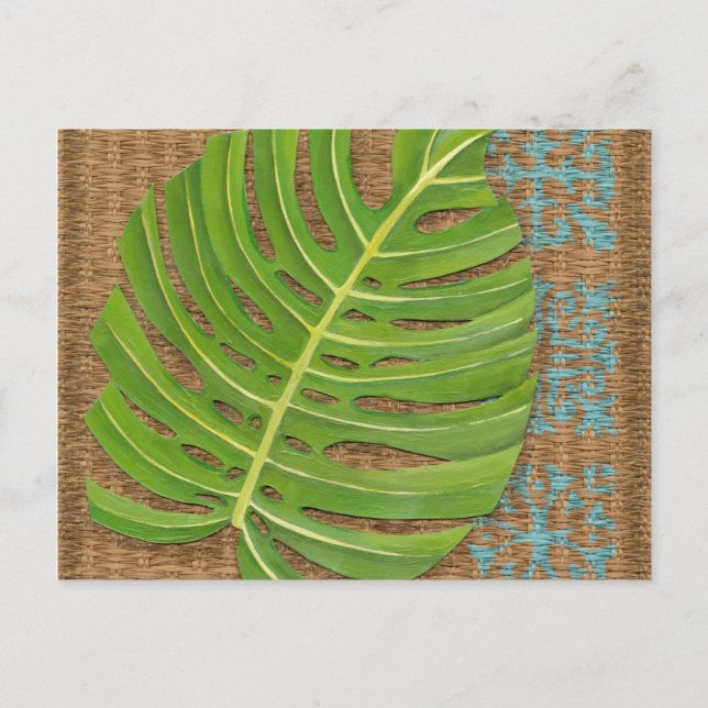 Block Print Palm on Wicker Background Postcard (Front)