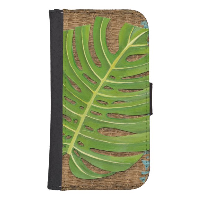 Block Print Palm on Wicker Background Samsung Galaxy Wallet Case (Front)