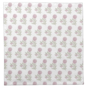 Block print pink floral cloth napkin