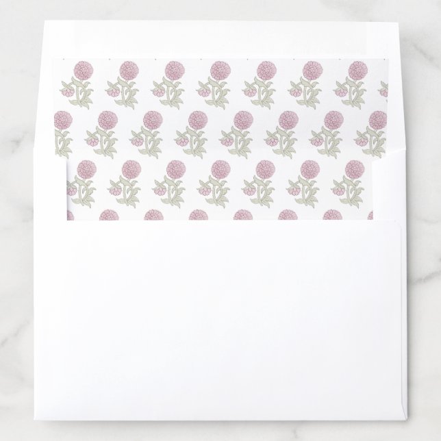 Block print pink floral  envelope liner (In Envelope)