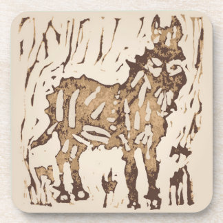 Block Print Sheep Donkey Quilt - brown donkey. Beverage Coaster