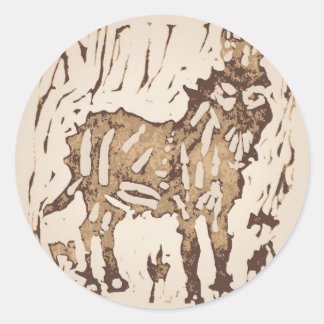 Block Print Sheep Donkey Quilt - brown donkey. Classic Round Sticker