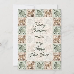 Block Print Sheep Donkey Quilt - Custom Christmas. Holiday Card