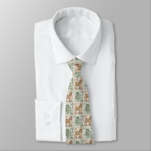 Block Print Sheep Donkey Quilt - Green Brown. Neck Tie