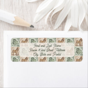 Block Print Sheep Donkey Quilt - Green Christmas. Label