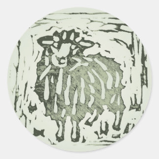 Block Print Sheep Donkey Quilt - green sheep. Classic Round Sticker