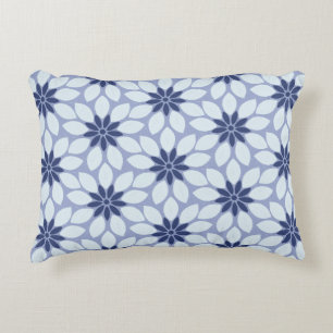 Block Print Tiled Flowers blue Accent Pillow